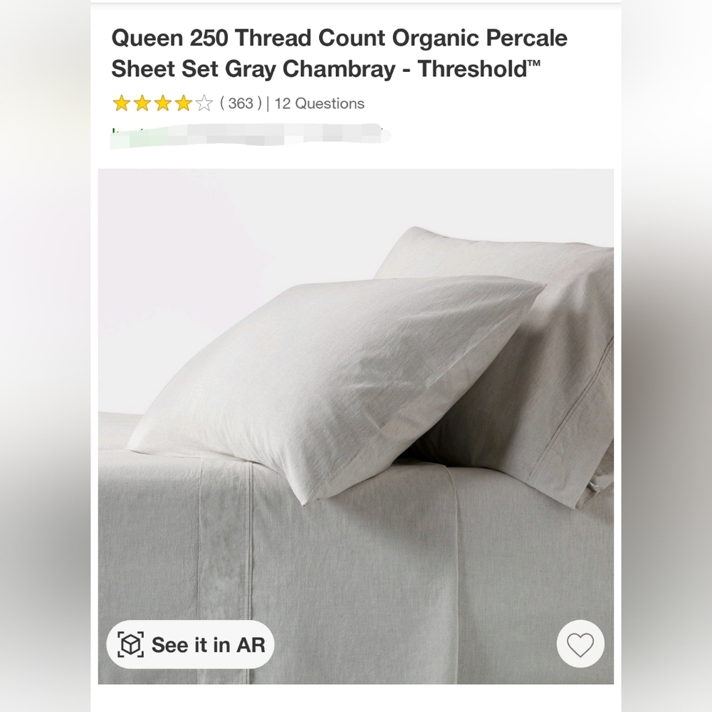 Queen organic percale sheet set gray